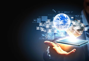 Hand Holding Smartphone Projecting Global Network and Digital Connectivity HD wallpaper