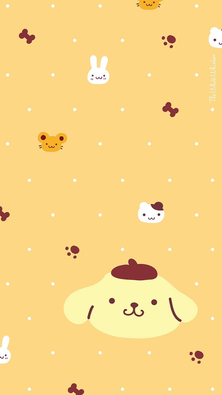 Pompompurin and Friends Kawaii Pattern on Warm Yellow Background HD phone wallpaper