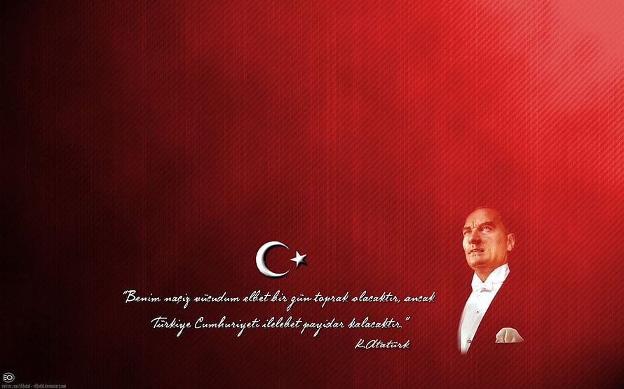Mustafa Kemal Ataturk Portrait with Turkish Crescent and Star on Red Background HD wallpaper