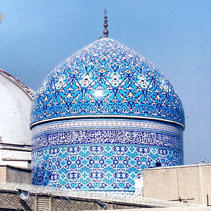 Ornate Blue Tiled Dome of Bagad Sharif Shrine in Madinah HD wallpaper