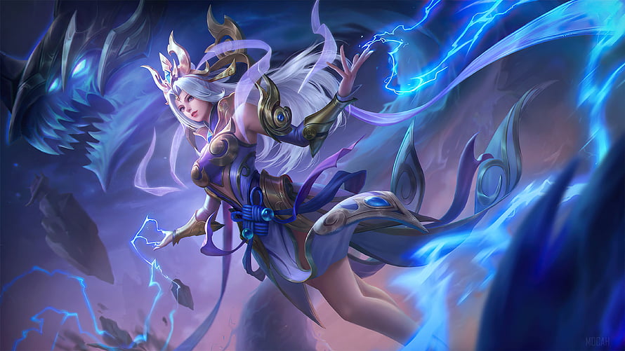 Selena Thunder Flash Skin from Mobile Legends Bang Bang with Electric Blue Energy HD wallpaper