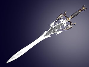 Ornate Silver Talwar Sword with Intricate Filigree Guard and Dark Handle HD wallpaper