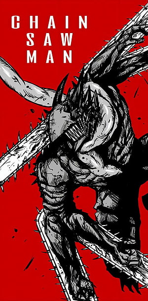 Chainsaw Man Denji Monster Form Black and White Manga Art on Red Background, Chainsaw man by Reaperwh, denji chainsaw man HD phone wallpaper
