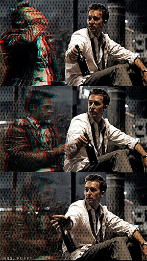 Brad Pitt as Tyler Durden in Fight Club holding a gun in a gritty interrogation scene HD phone wallpaper