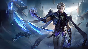 Aamon from Mobile Legends channeling blue energy in dark fantasy armor HD wallpaper