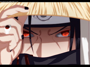 Itachi Uchiha Akatsuki Close-Up Portrait With Sharingan Eyes And Straw Hat HD wallpaper
