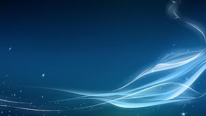 Elegant Flowing Light Ribbons on Deep Blue Gradient Background with Sparkling Stars HD wallpaper