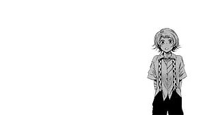 Tokyo Ghoul manga panel featuring a young character in a polka-dot shirt with a shocked expression HD wallpaper