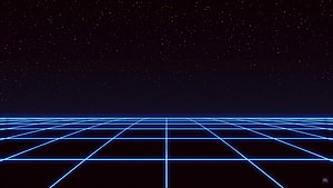 Retro Wave Neon Grid Horizon Under Starry Night Sky HD wallpaper