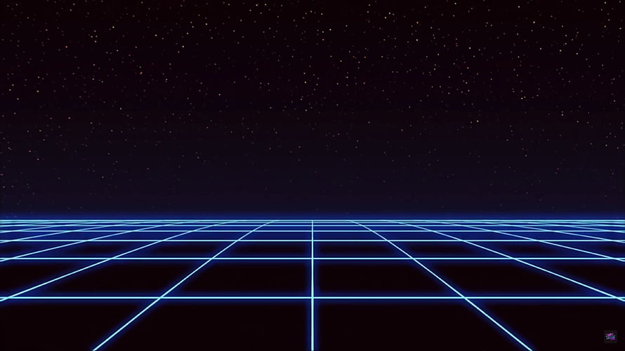 Retro Wave Neon Grid Horizon Under Starry Night Sky HD wallpaper