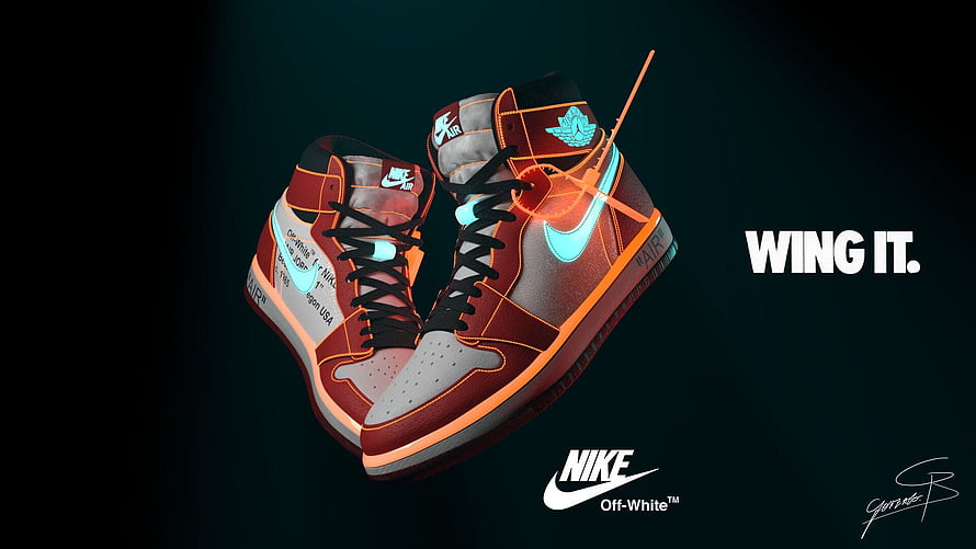 Nike Air Jordan 1 Off-White Wing It Sneakers in Maroon and Grey HD wallpaper
