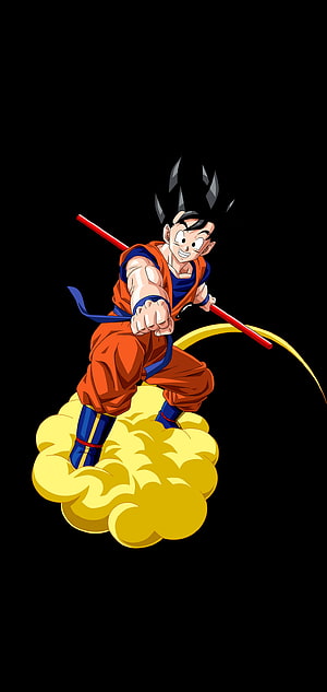Goku Flying on Nimbus Cloud with Power Pole in Dragon Ball Z Anime Style HD phone wallpaper