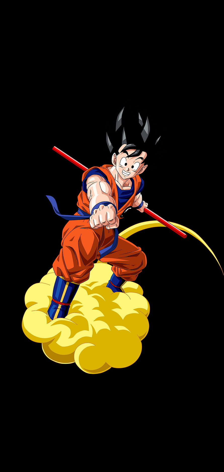 Goku Flying on Nimbus Cloud with Power Pole in Dragon Ball Z Anime Style HD phone wallpaper