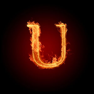 Flaming Letter U with Fiery Orange Flames on a Dark Red Background HD phone wallpaper