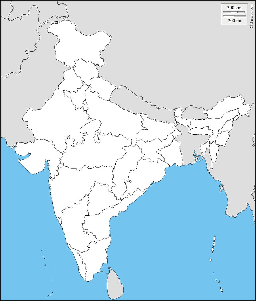 Blank Political Map of India with State Boundaries and Neighboring Countries HD phone wallpaper