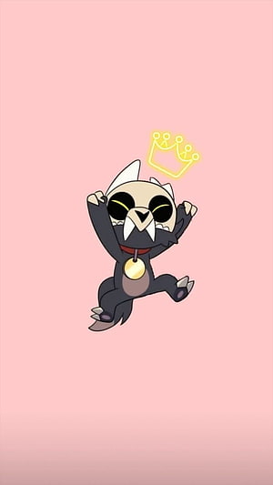 King from The Owl House in a playful pose with a glowing crown on a pink background HD phone wallpaper