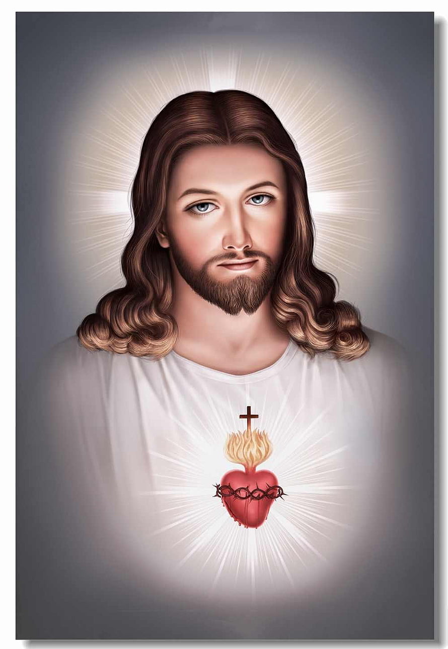 Sacred Heart of Jesus Christ Portrait with Radiant Divine Light and Crown of Thorns HD phone wallpaper