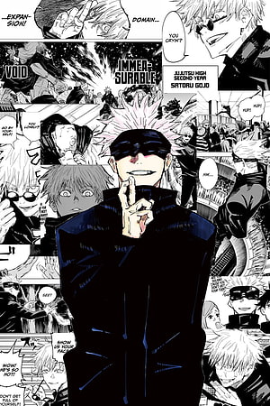 Satoru Gojo Jujutsu Kaisen Manga Panel Collage with Domain Expansion HD phone wallpaper