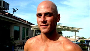 Johnny Sins Shirtless Portrait in a Sunny Suburban Backyard HD wallpaper