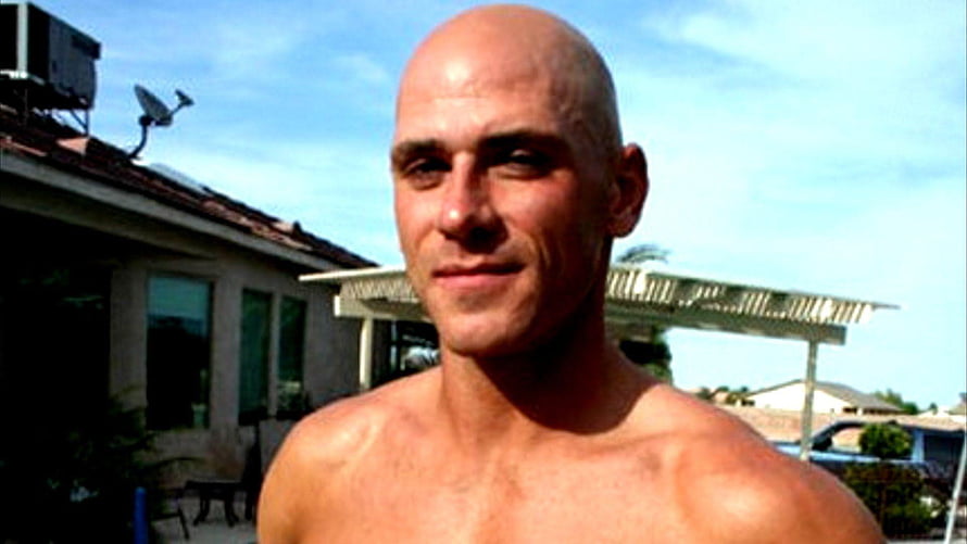 Johnny Sins Shirtless Portrait in a Sunny Suburban Backyard HD wallpaper