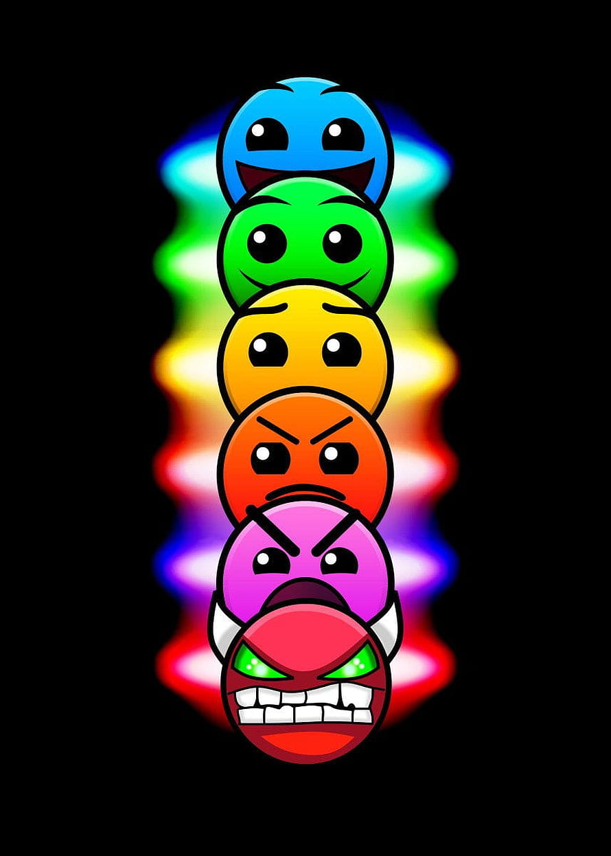 Geometry Dash Demon Icon Stacked with Rainbow Glow on Black Background HD phone wallpaper