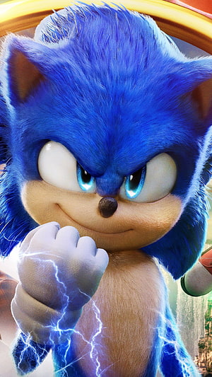 Sonic The Hedgehog 2 Close-Up Portrait With Electric Blue Lightning Effects HD phone wallpaper