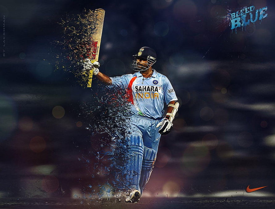 Sachin Tendulkar in India ODI Kit with Dynamic Ink Splash Effect HD wallpaper