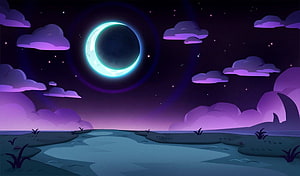 Owl House Grom Fright Night Eclipse Landscape with Purple Clouds and Starry Sky HD wallpaper