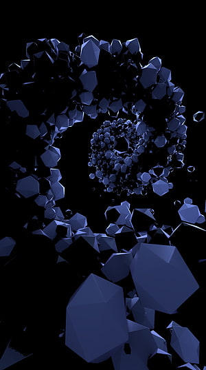 Dark Blue Low Poly Geometric Shapes Floating in Black Space HD phone wallpaper