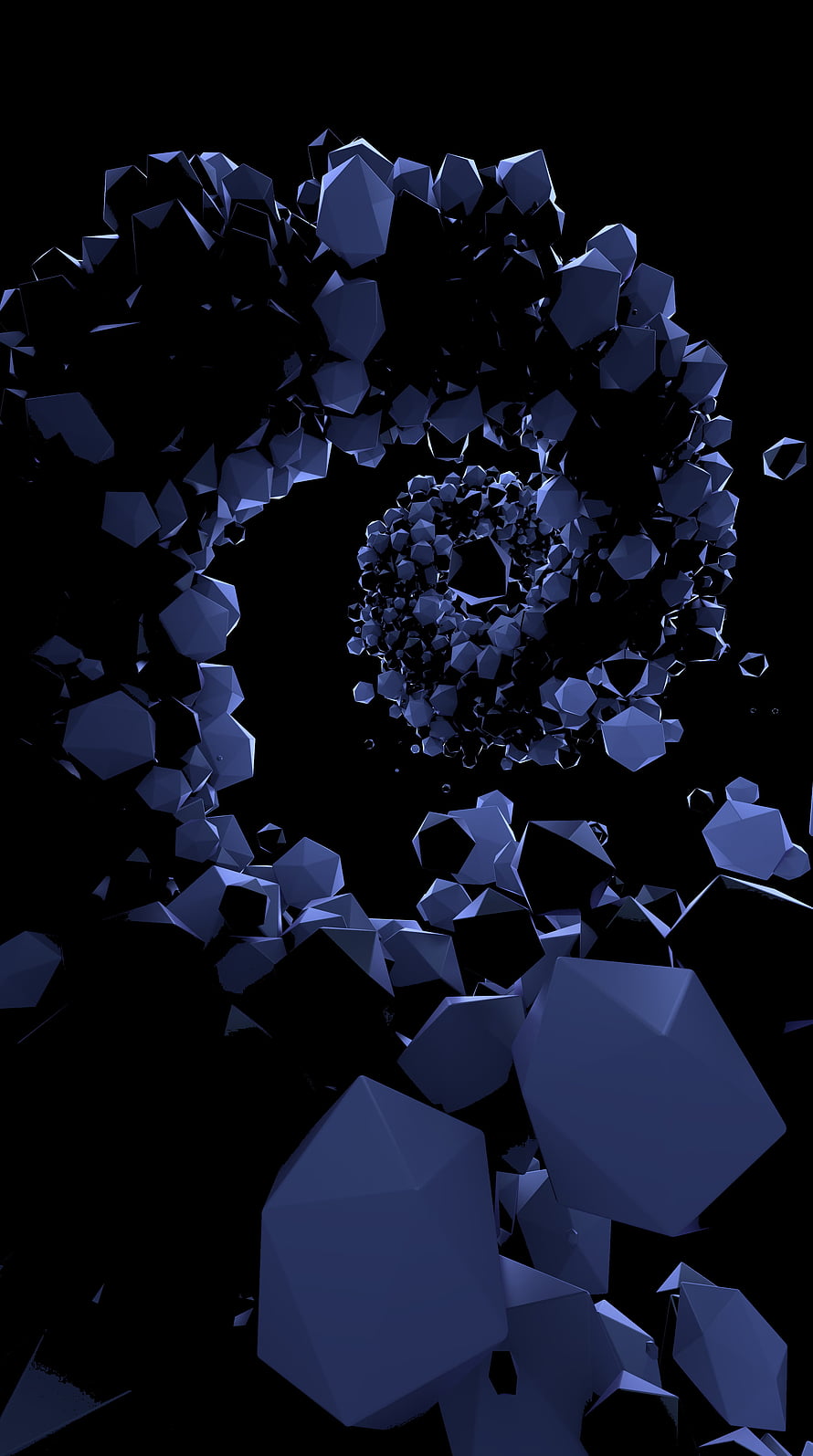 Dark Blue Low Poly Geometric Shapes Floating in Black Space HD phone wallpaper
