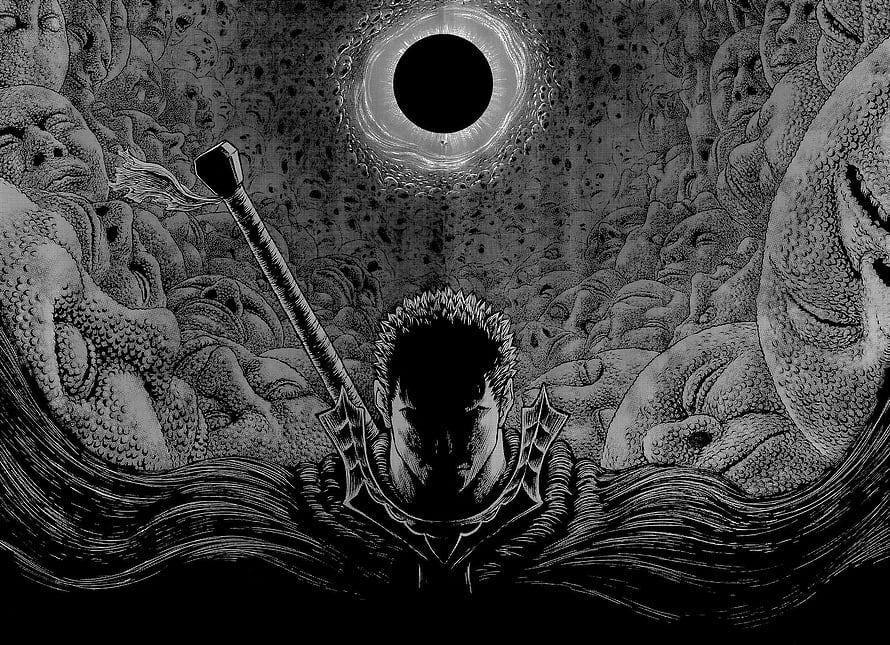 Berserk Guts Black Swordsman Facing the Eclipse in Dark Fantasy Manga Art HD wallpaper
