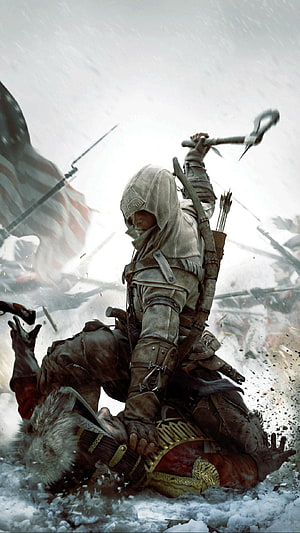 Assassin's Creed Rogue Concept Art: Connor Kenway in Snowy Battle HD phone wallpaper
