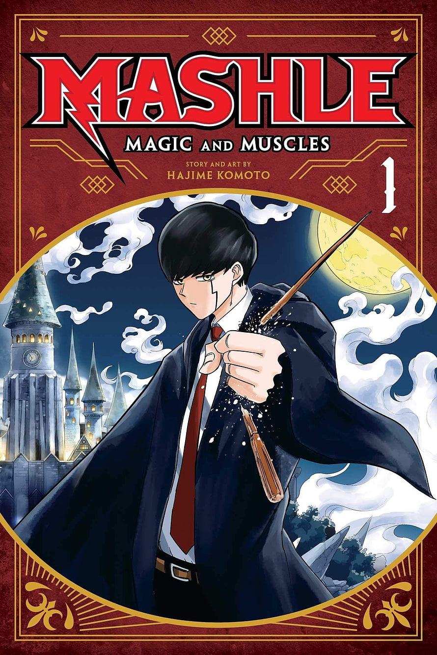 Mashle: Magic and Muscles Volume 1 Cover Art Featuring Protagonist with Wand and Castle HD phone wallpaper