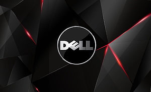 Dell Gaming Logo on Dark Geometric Background with Red Light Accents HD wallpaper