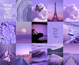 Purple Aesthetic Collage Featuring Lavender Fields, Eiffel Tower, and Inspirational Quotes HD wallpaper