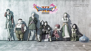 Dragon Quest XI Character Lineup Artwork with Slime and Fantasy Party Members HD wallpaper