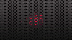 Dark Hexagonal Grid Pattern with Glowing Red Center Accent HD wallpaper