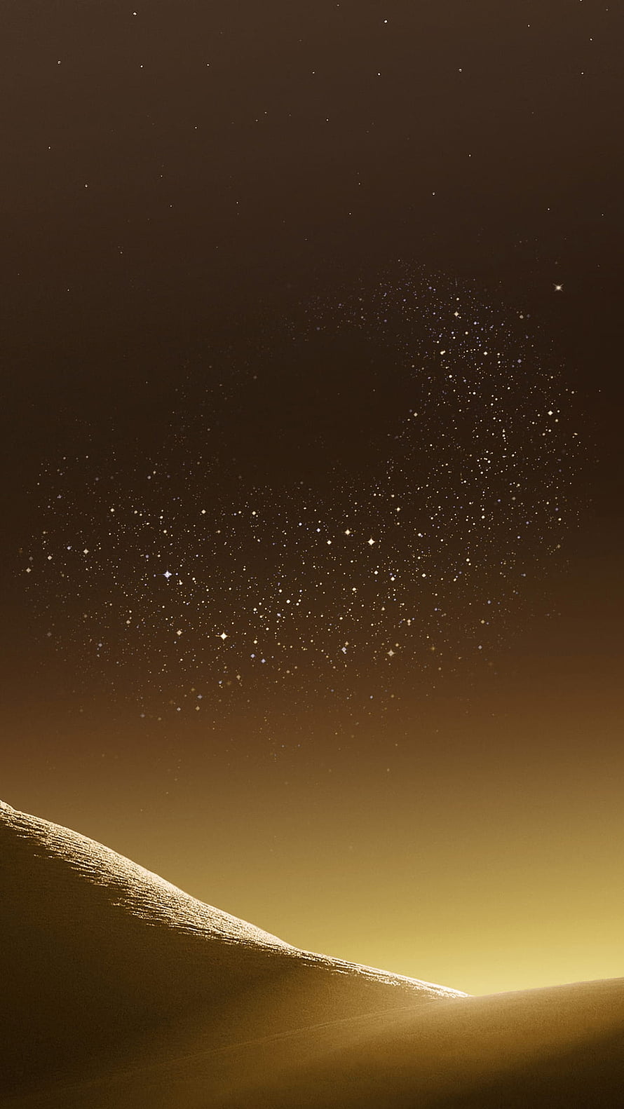 Golden Desert Dunes Under a Starry Night Sky with Warm Horizon Glow HD phone wallpaper