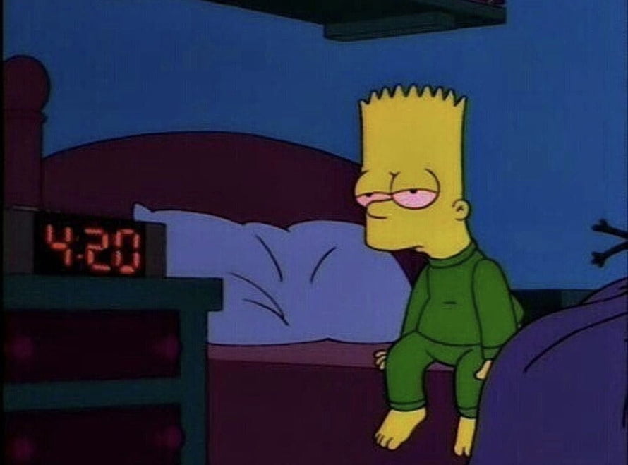 Bart Simpson Sitting on Bed in Green Pajamas with Digital Clock HD wallpaper