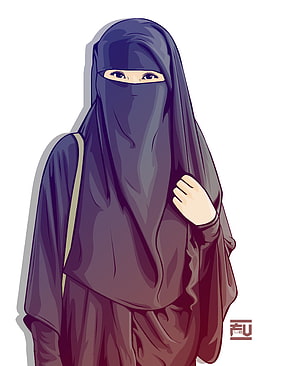 Digital Illustration of a Woman Wearing a Dark Purple Niqab and Abaya, Hijab Cartoon Dp, girl cartoon hijab HD phone wallpaper