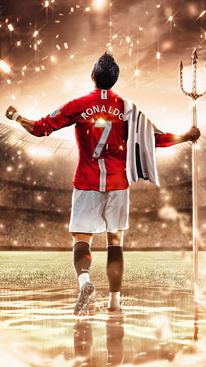 Cristiano Ronaldo in Portugal Red Kit Walking Through Stadium Water with Trident HD phone wallpaper