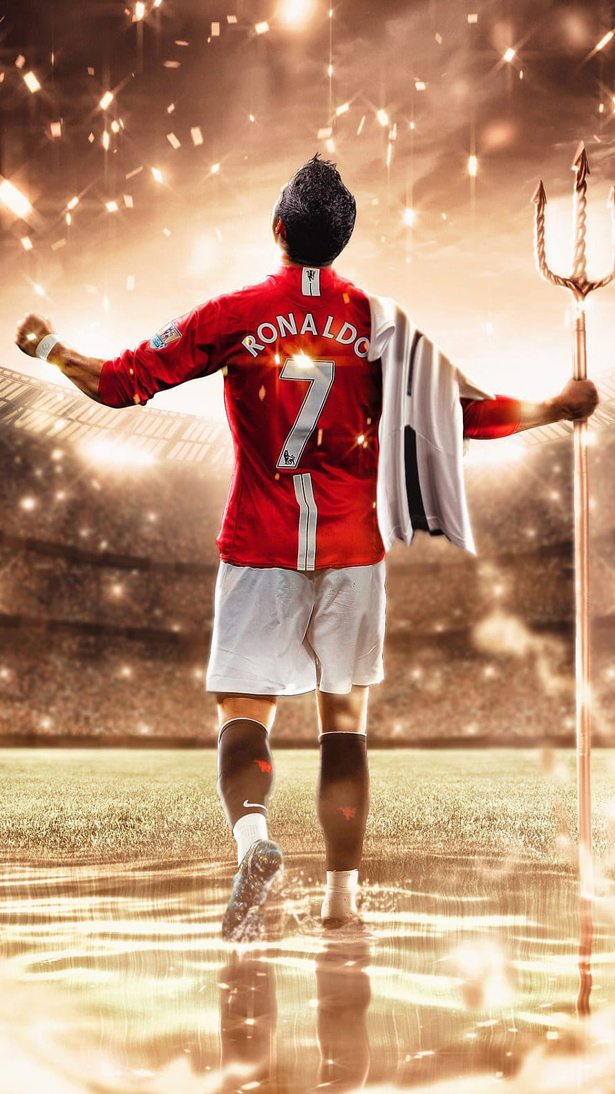 Cristiano Ronaldo in Portugal Red Kit Walking Through Stadium Water with Trident HD phone wallpaper