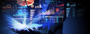 Business Professional Holding Glowing Data Analytics Dashboard and Financial Charts HD wallpaper