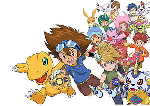 Digimon Adventure Cast and Digimon Partners Group Illustration HD wallpaper
