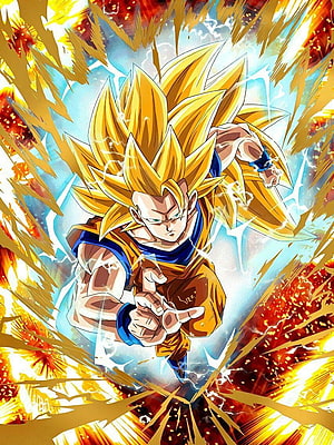 Goku Super Saiyan 3 Anime Character Artwork with Golden Aura and Lightning Effects HD phone wallpaper