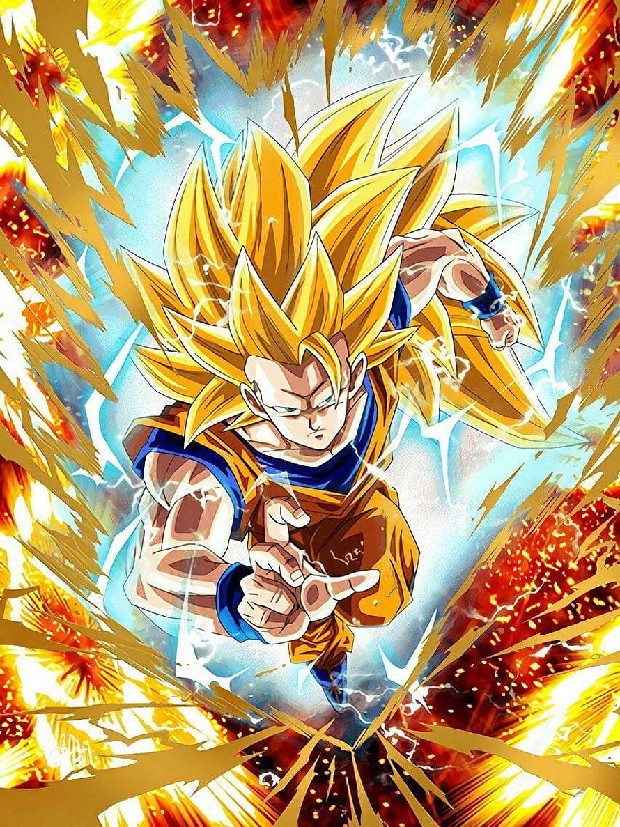Goku Super Saiyan 3 Anime Character Artwork with Golden Aura and Lightning Effects HD phone wallpaper