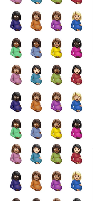 Colorful Grid of Diverse Pregnant Woman Emojis in Various Skin Tones and Outfits HD phone wallpaper