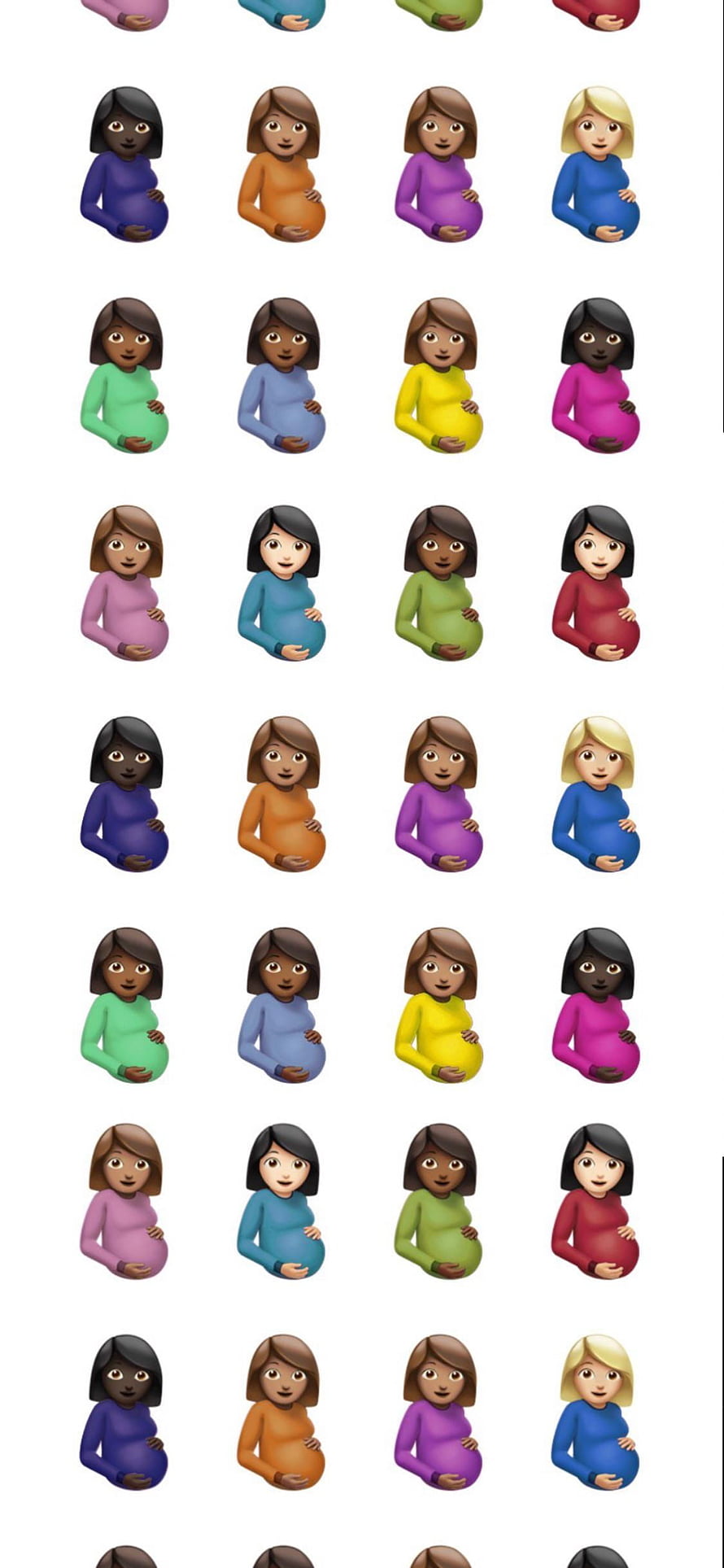Colorful Grid of Diverse Pregnant Woman Emojis in Various Skin Tones and Outfits HD phone wallpaper