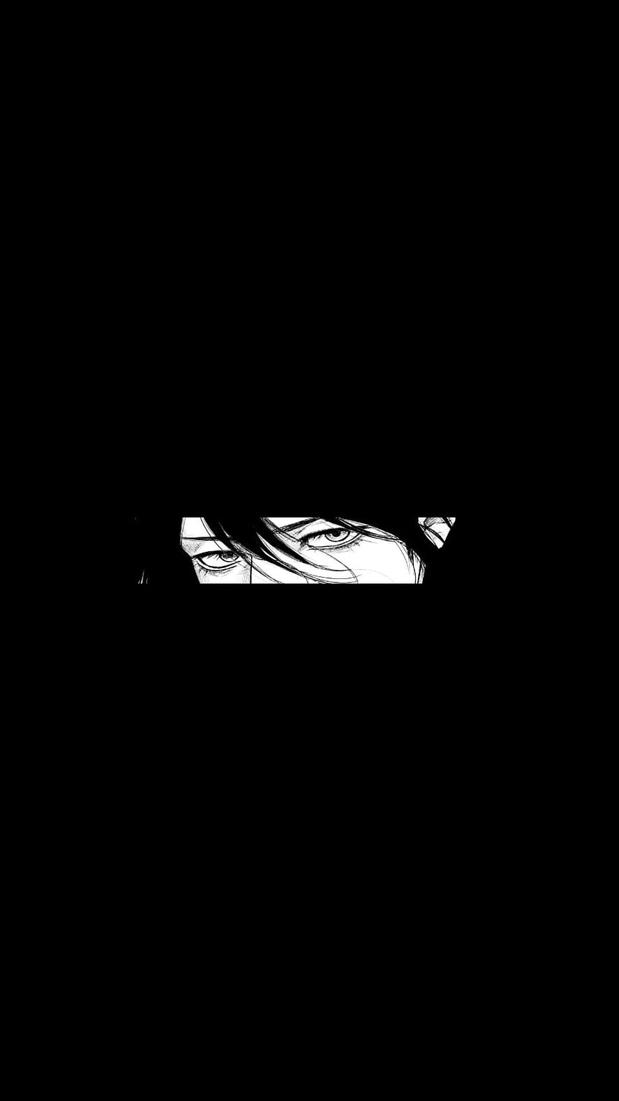 Minimalist Black and White Anime Eyes Peeking Through Darkness HD phone wallpaper