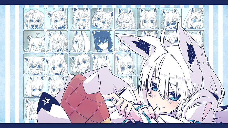 Shirakami Fubuki Anime Character Lying Down With Fox Ears And Blue Eyes HD wallpaper
